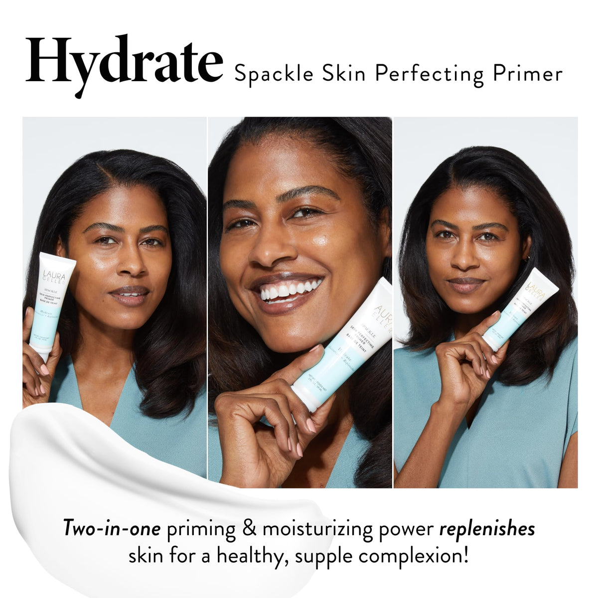 Laura Geller Spackle Duo texture-free cream demonstrates fragrance-free formula.