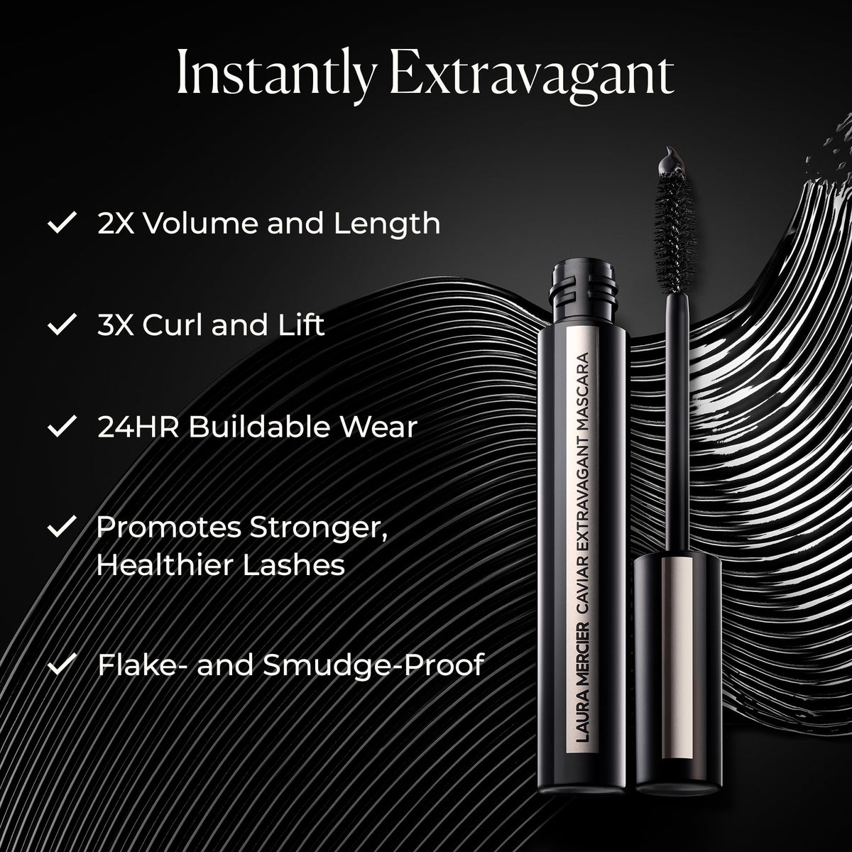 Laura Mercier Caviar Extravagant Mascara application at lash base to start curl