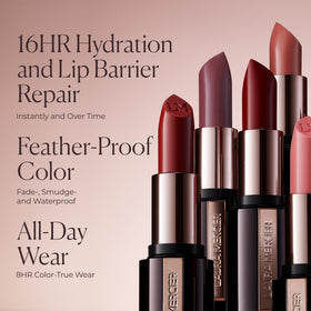Close-up of Laura Mercier Caviar Hydra Crème Lipstick highlighting 16HR hydration.