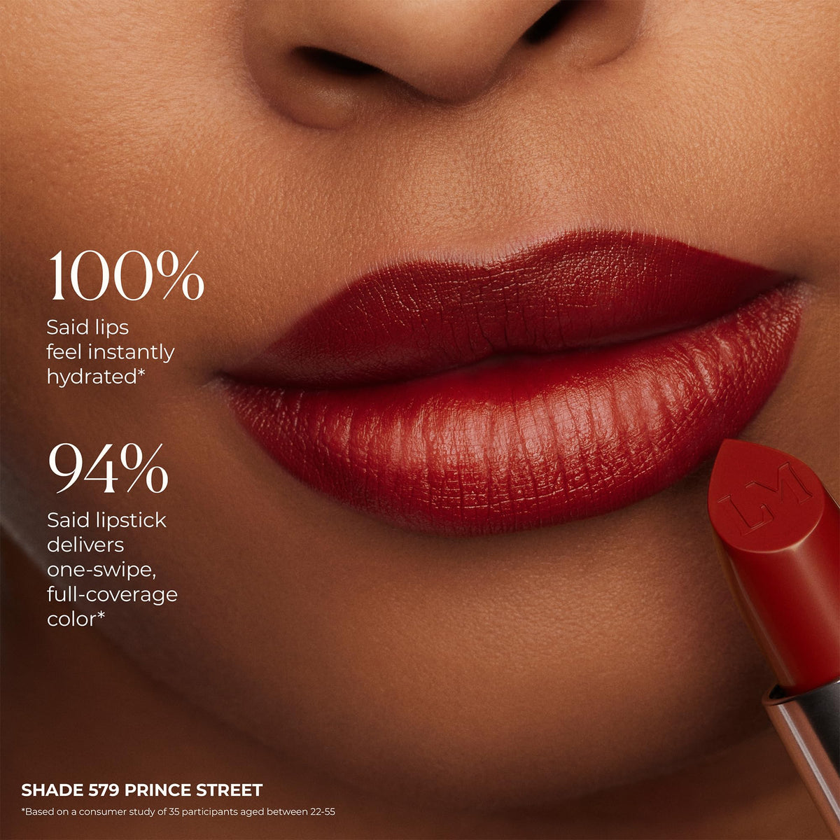 Laura Mercier Caviar Hydra Crème Lipstick creates a plumped-looking finish.