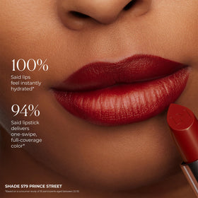 Laura Mercier Caviar Hydra Crème Lipstick creates a plumped-looking finish.