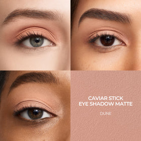 Laura Mercier Caviar Stick Dune swatch showing 24-hour wear and blendable color.