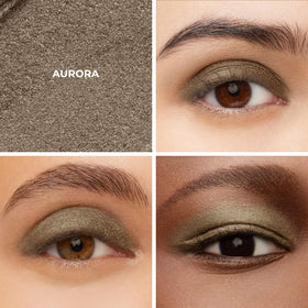 Applying Laura Mercier Caviar Stick Aurora on the lid demonstrates quick, even blend.