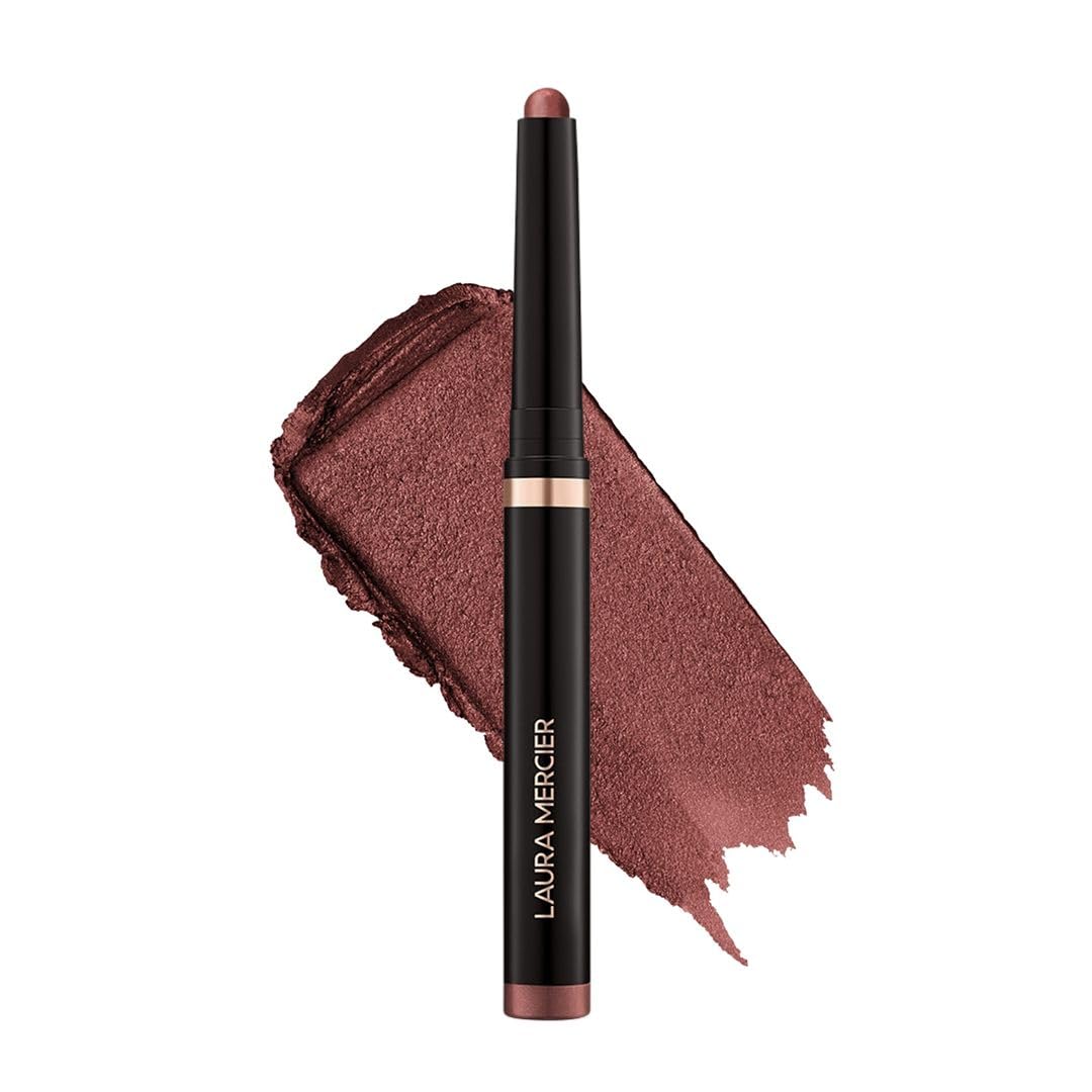 Laura Mercier Caviar Stick Forbidden Rose application shows easy swipe-on color for quick eye enhancement