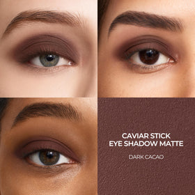 Laura Mercier Caviar Stick Matte Dark Cacao applied directly on lid for quick definition