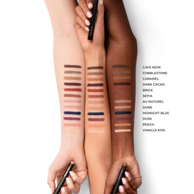 Laura Mercier Caviar Stick Midnight Blue application close-up for quick swipe-and-go looks.