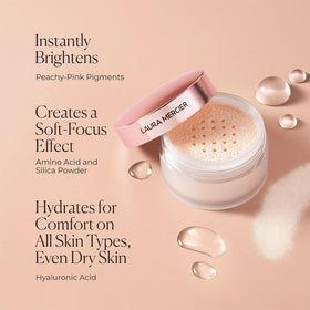 Laura Mercier hyaluronic acid infused powder delivers hydration and comfort.