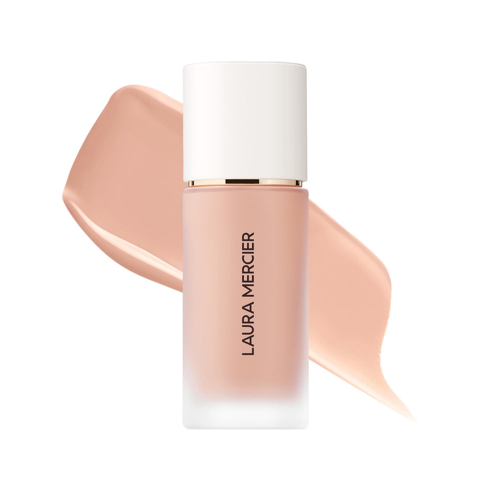 Laura Mercier Real Flawless bottle with pump for easy, weightless daily wear.