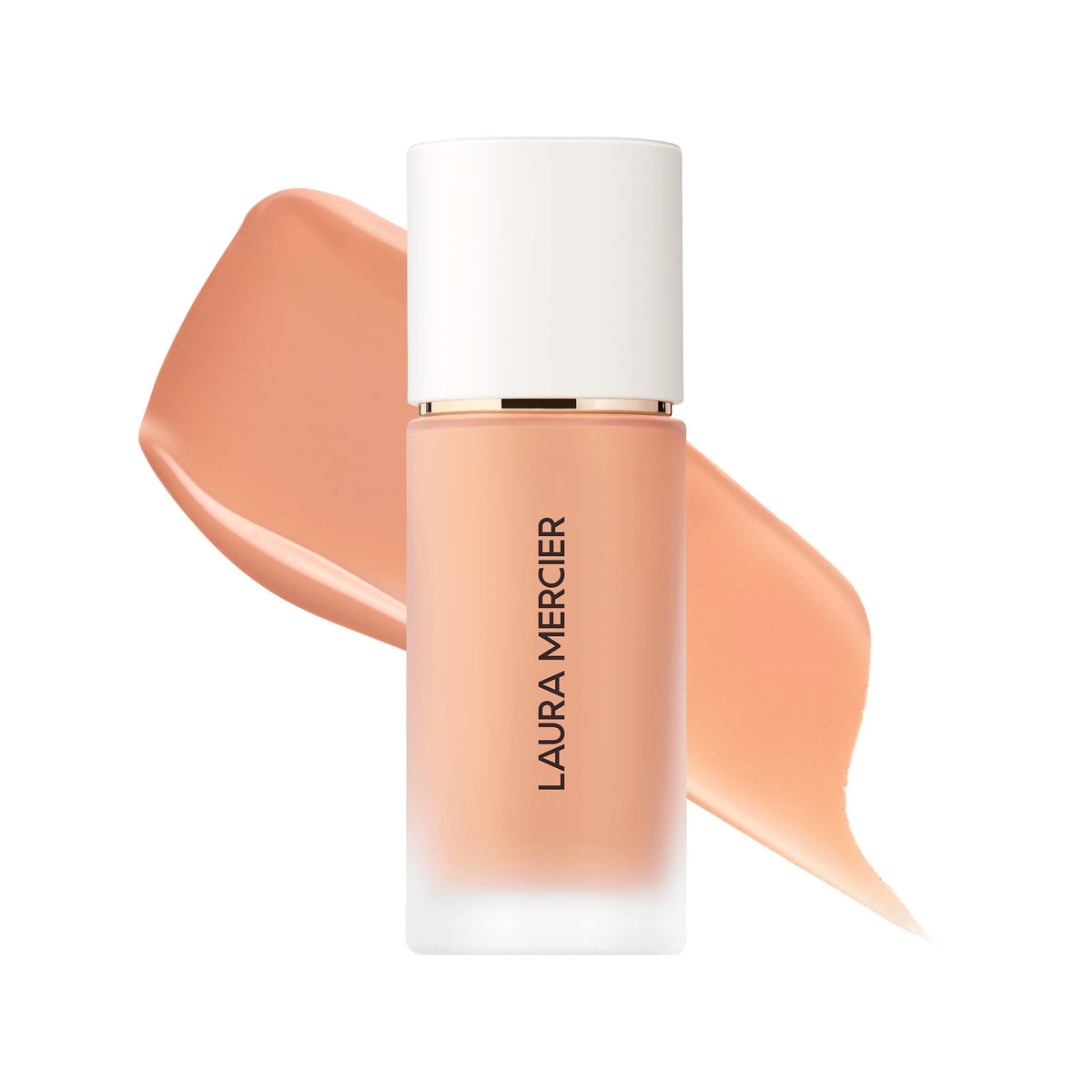 Laura Mercier Real Flawless foundation bottle with pump, showing long-lasting hydration