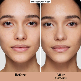 Close-up of foundation texture highlighting smooth, cake-free application