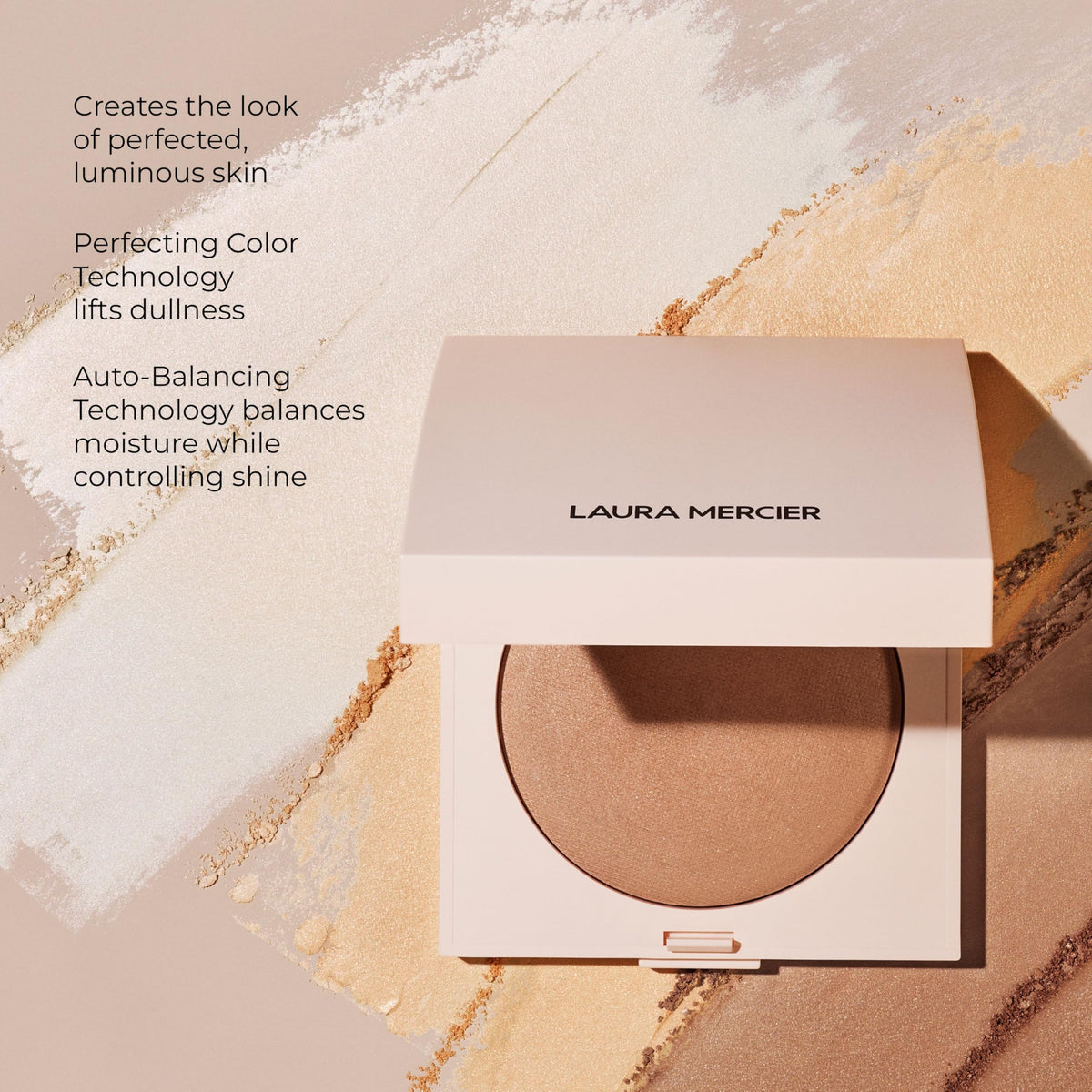 Laura Mercier Real Flawless Powder delivers soft, breathable coverage for quick touchups