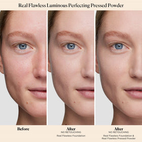Laura Mercier Real Flawless Powder on the cheeks for a natural highlight