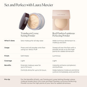 Laura Mercier Real Flawless Powder compact provides dimension and glow from every angle