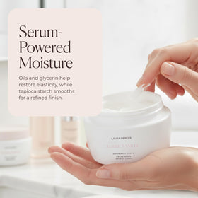 Laura Mercier Serum Body Cream hydration close-up demonstrates up to 48 hours of moisture.