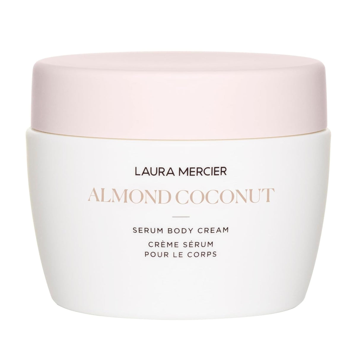 Laura Mercier Serum Body Cream jar shows rich texture for immediate hydration.