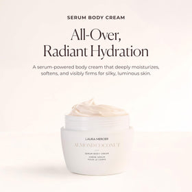 Skin texture close-up displays the silky, hydrating serum-infused cream by Laura Mercier.