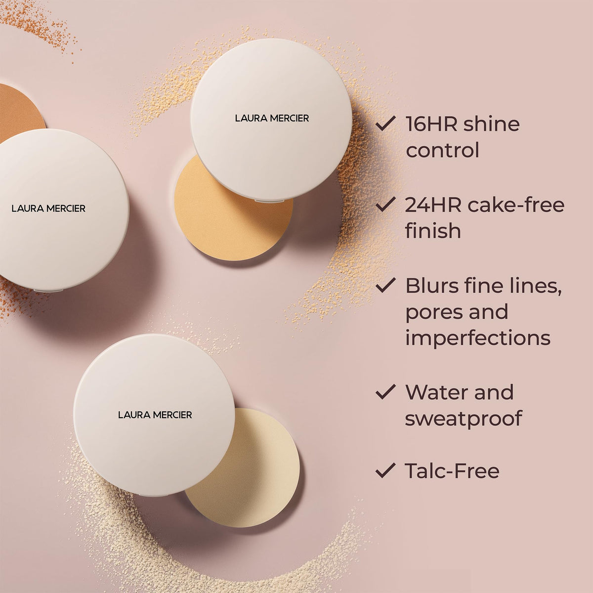 Laura Mercier soft-matte finish on natural-looking skin.