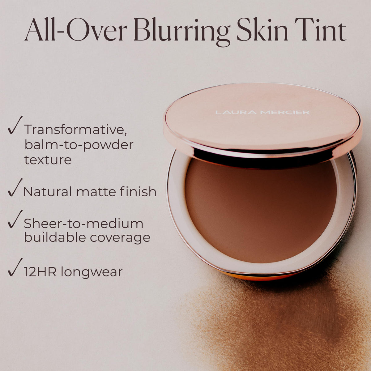 Swatch of Laura Mercier Tinted Blur Balm on skin showing natural finish.