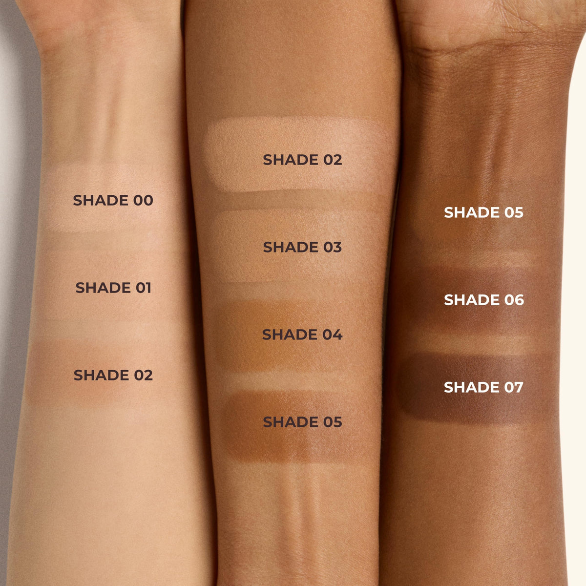 Close-up swirl texture of balm-to-powder transition on skin.