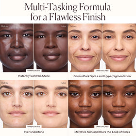 Laura Mercier long-wear finish image conveys lasting shine control.