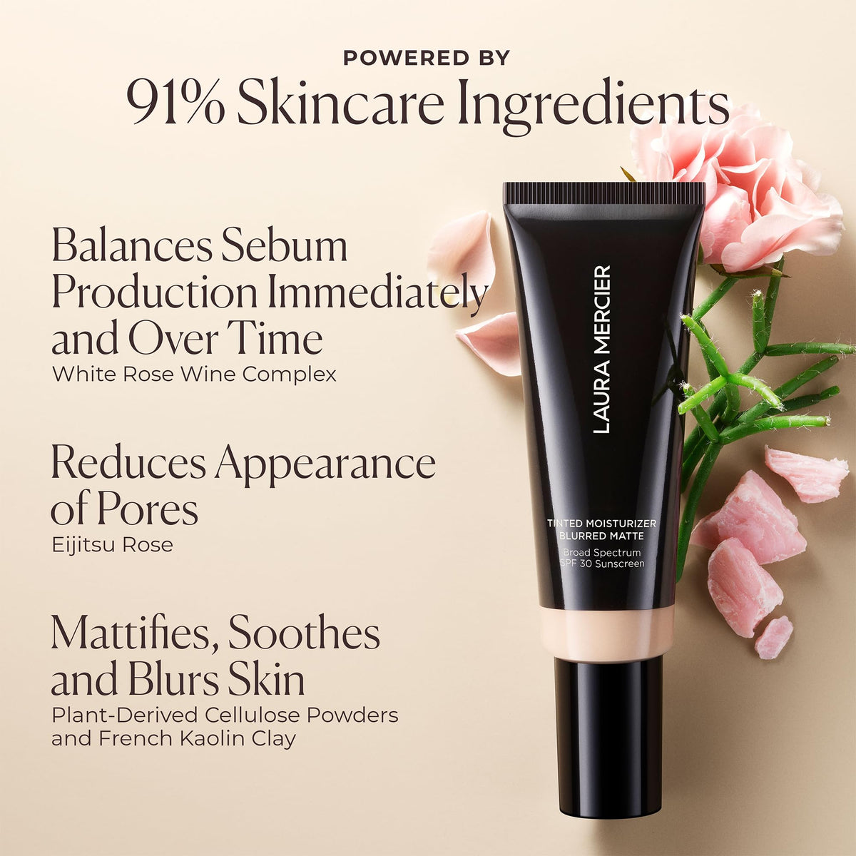 Laura Mercier packaging image displays compact packaging and pump for easy application.