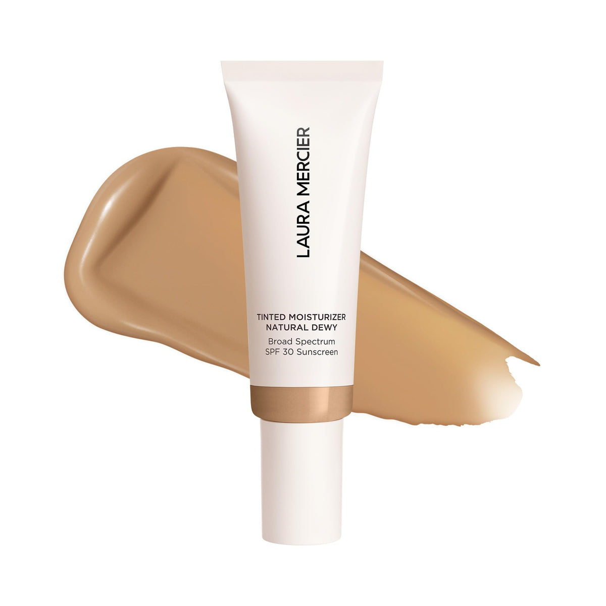 Laura Mercier Tinted Moisturizer bottle pump delivers dewy finish with long-lasting hydration.
