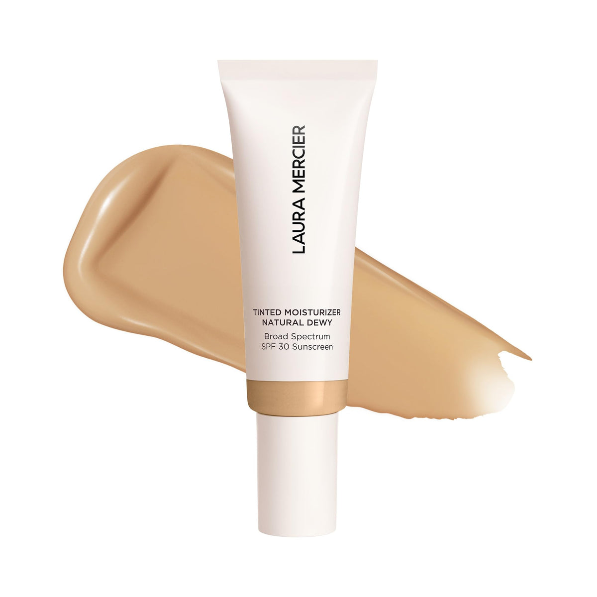 Laura Mercier tinted moisturizer Citrine bottle close-up shows dewy finish and SPF 30.