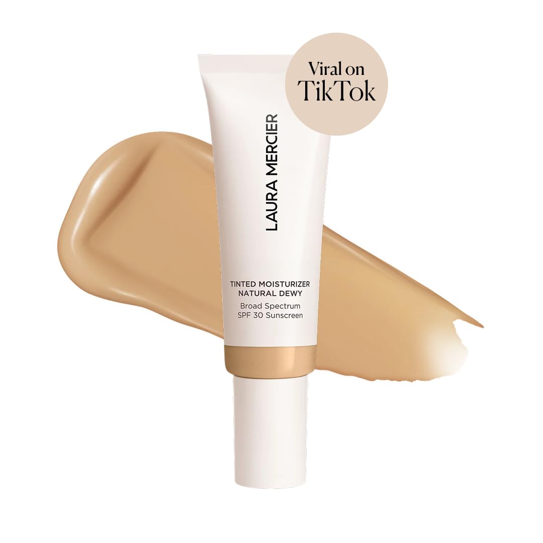 Laura Mercier tinted moisturizer swatch on Citrine demonstrates sheer to light coverage.