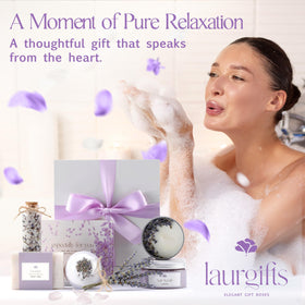 LaurGifts lavender bath salts highlighting soaking benefits and fragrance release