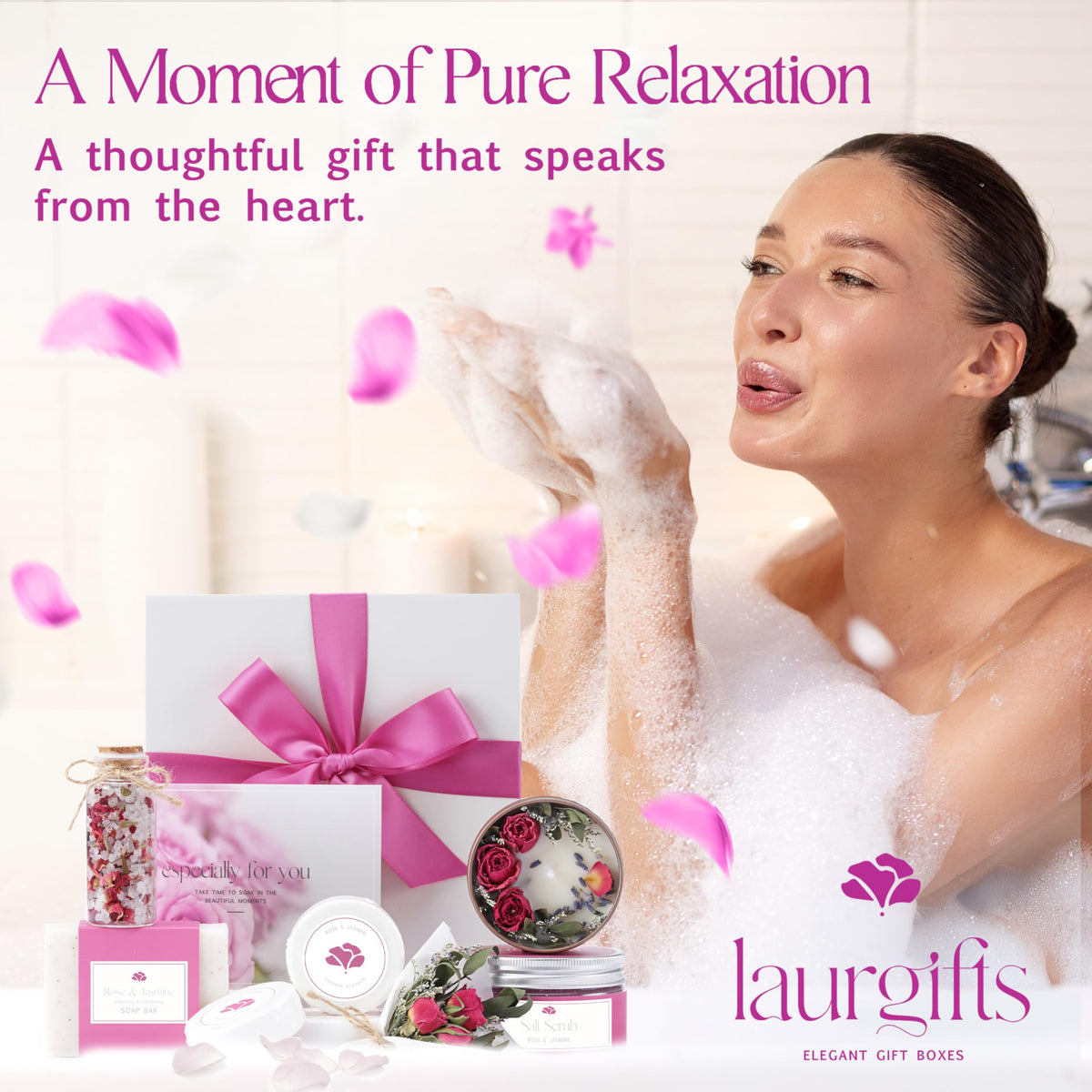 LaurGifts premium pink ribbon presentation enhances unboxing.