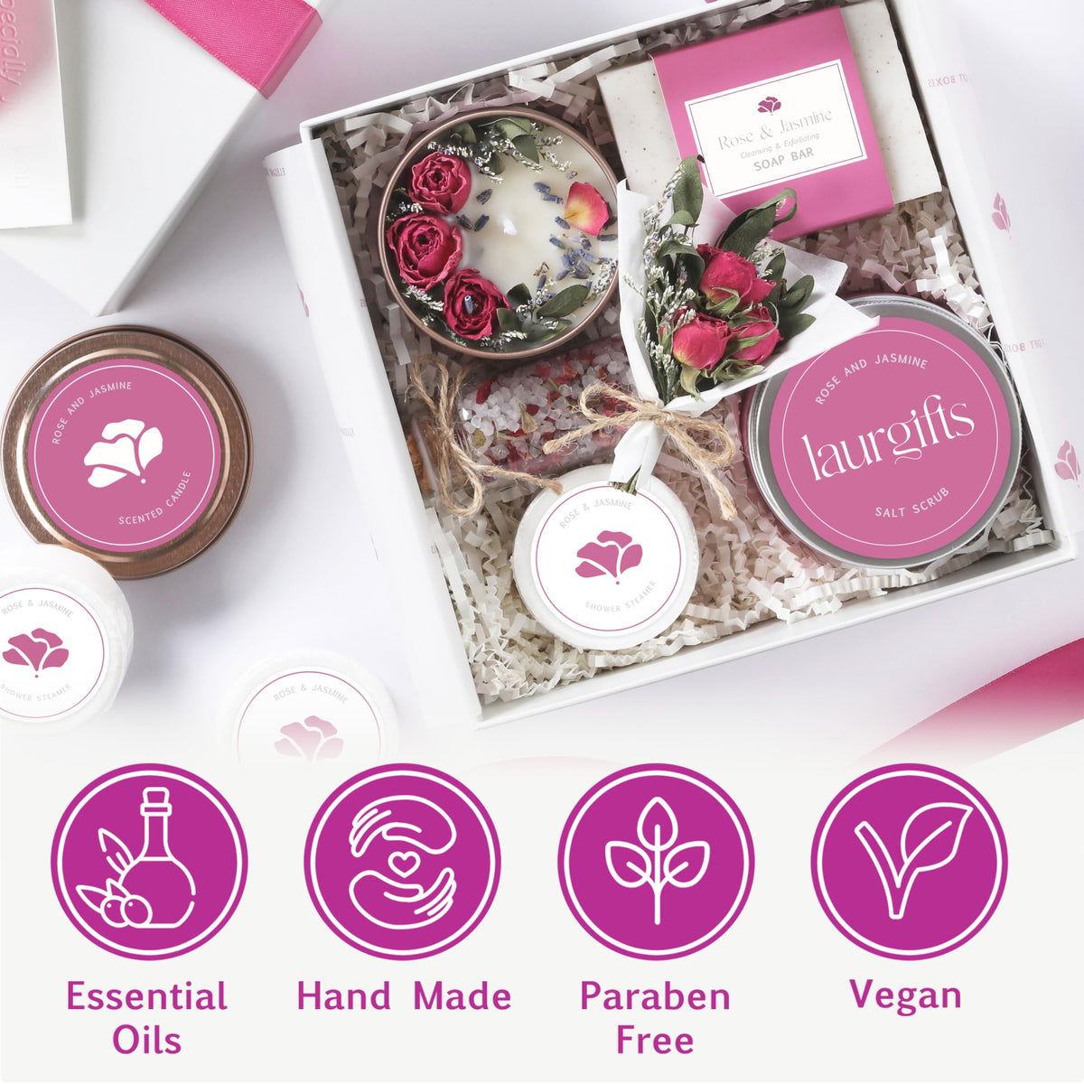 LaurGifts salt scrub exfoliates skin for a refreshed feel.