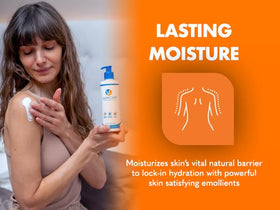 Lauricare body lotion texture closeup reveals creamy emollients