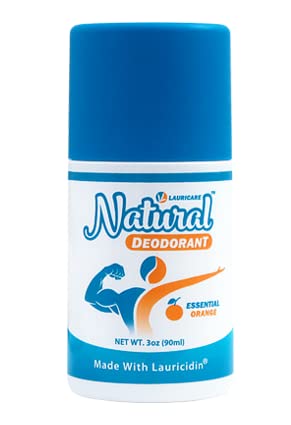 Lauricare natural deodorant bottle shows compact design for on-the-go protection.