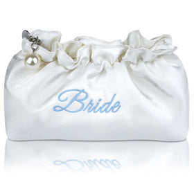 Lauusiusi embroidered bride cosmetic bag—stylish bridal accessory for wedding day essentials.