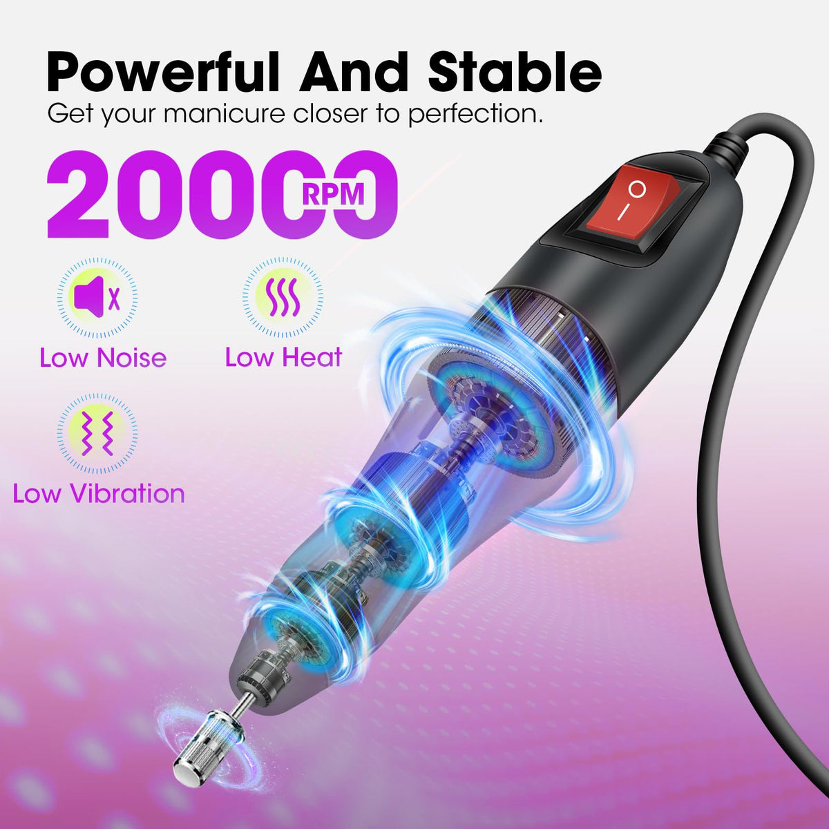 LAVAED nail drill ergonomic handle with left-right mode for comfortable use