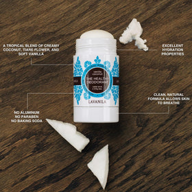 Lavanila Vanilla Coconut deodorant packaging highlighting travel-ready design.
