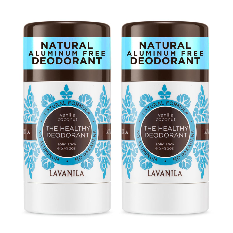 Lavanila Vanilla Coconut deodorant stick outer packaging showing brand and natural formula.