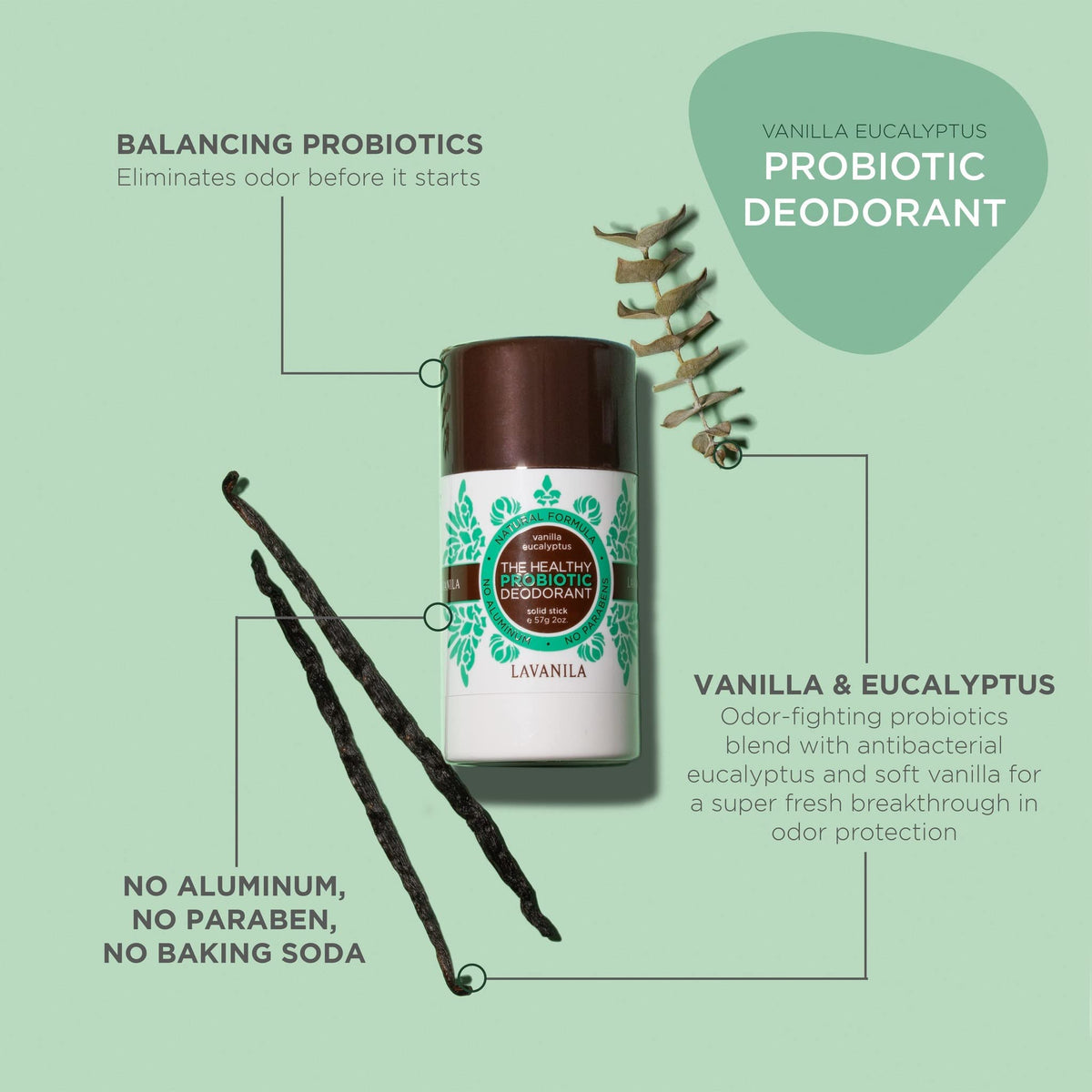 Lavanila Vanilla Eucalyptus deodorant pack, two sticks, aluminum-free formula