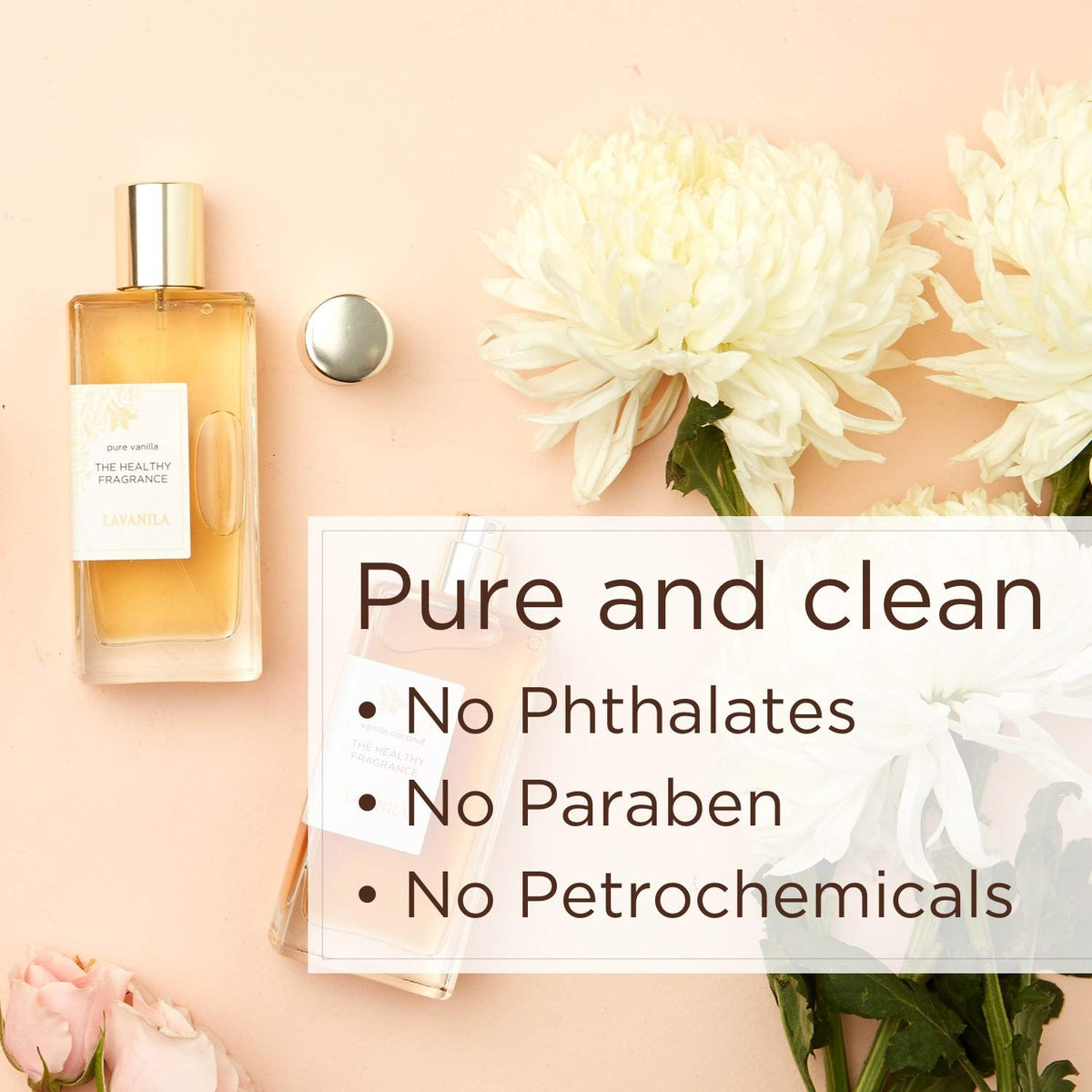 LAVANILA bottle close-up emphasizes the cedarwood and vanilla notes weaving through the citrus.