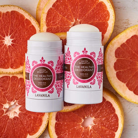 Lavanila Vanilla Grapefruit solid deodorant swatch showing non-staining formula