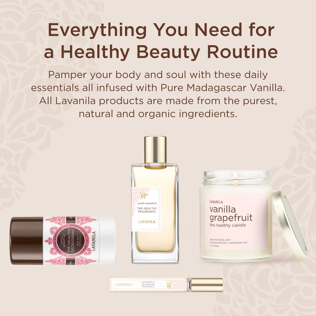 Lavanila Vanilla Grapefruit on the skin, showing a fresh, clean scent.