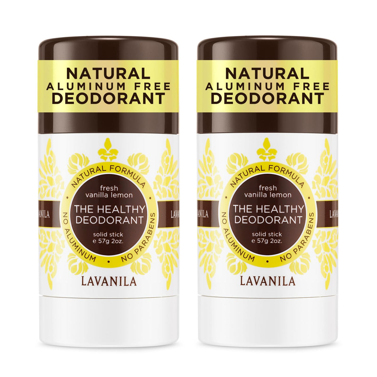 Lavanila Vanilla Lemon deodorant stick front view for daily use with aluminum-free protection.