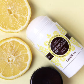 Lavanila Vanilla Lemon packaging vegan symbol indicating plant-based formula.