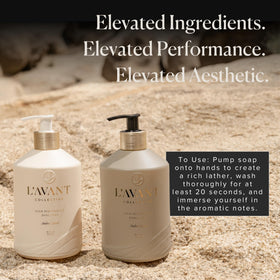 L’AVANT Collective dispenser pump beside sink.