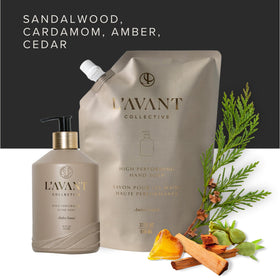L’AVANT Ambre Santal refill bottle shows packaging ready for use.