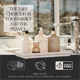 L'AVANT Ambre Santal scent adds subtle aroma during hand care.