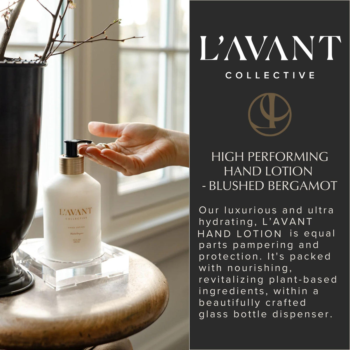 L'AVANT Collective label close-up with Blushed Bergamot scent.
