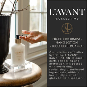 L'AVANT Collective label close-up with Blushed Bergamot scent.