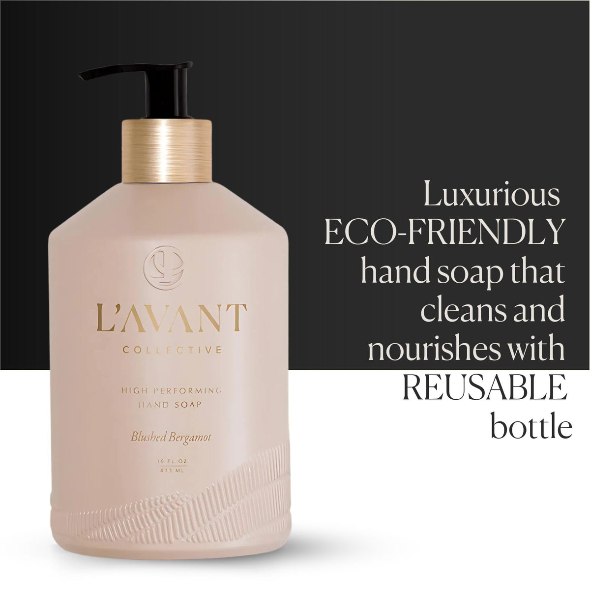 L'AVANT Collective Blushed Bergamot pump showing easy dispensing