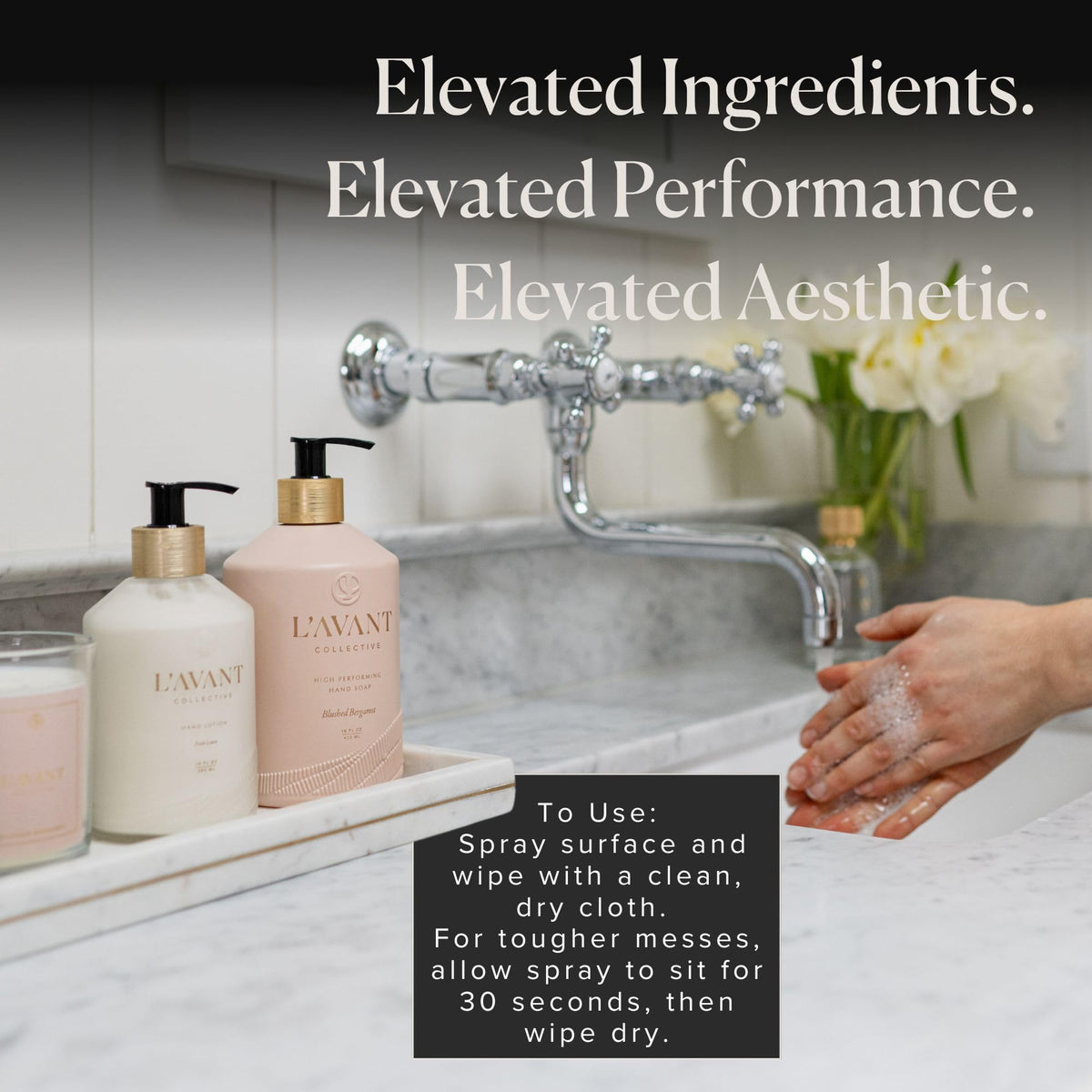 L'AVANT Collective Glass bottle close-up highlights elegant design